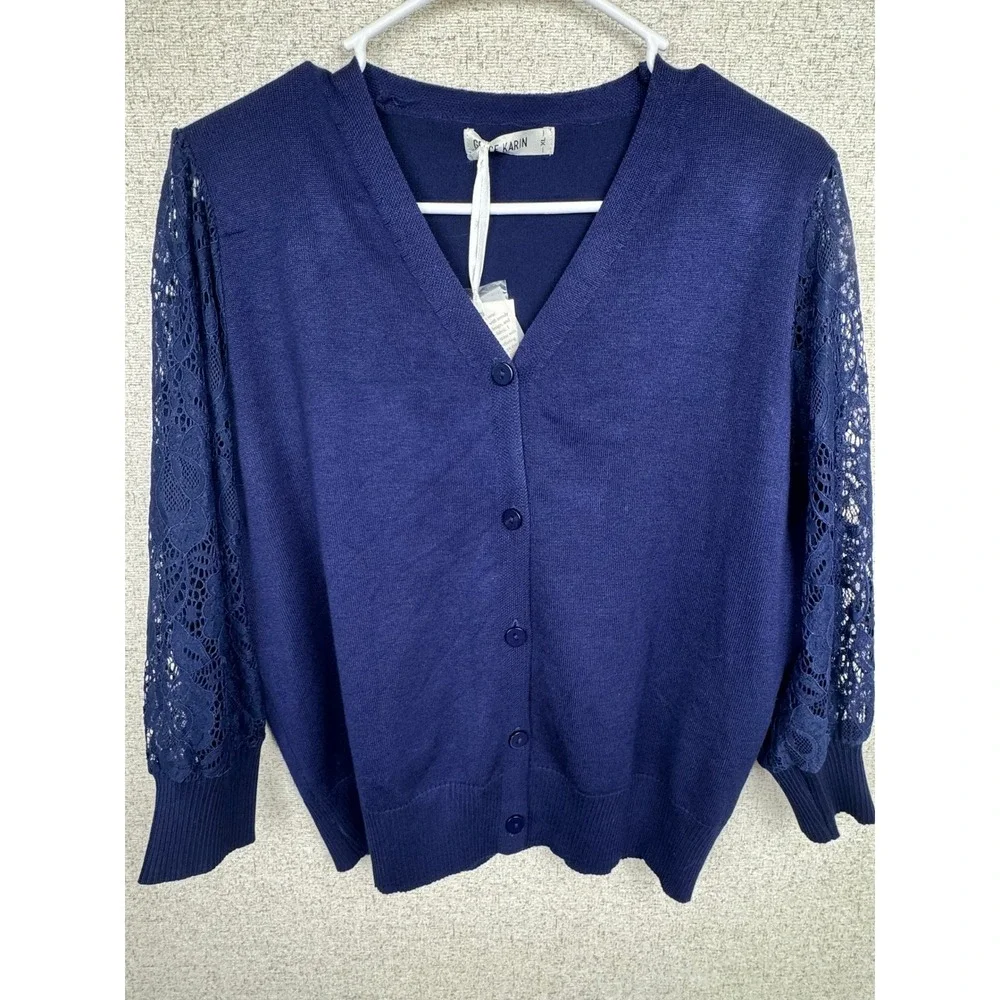 Grace Karin Cardigan Bundle XL Lace Sleeve Camel & Indigo NWT Lot of 2 Sweater